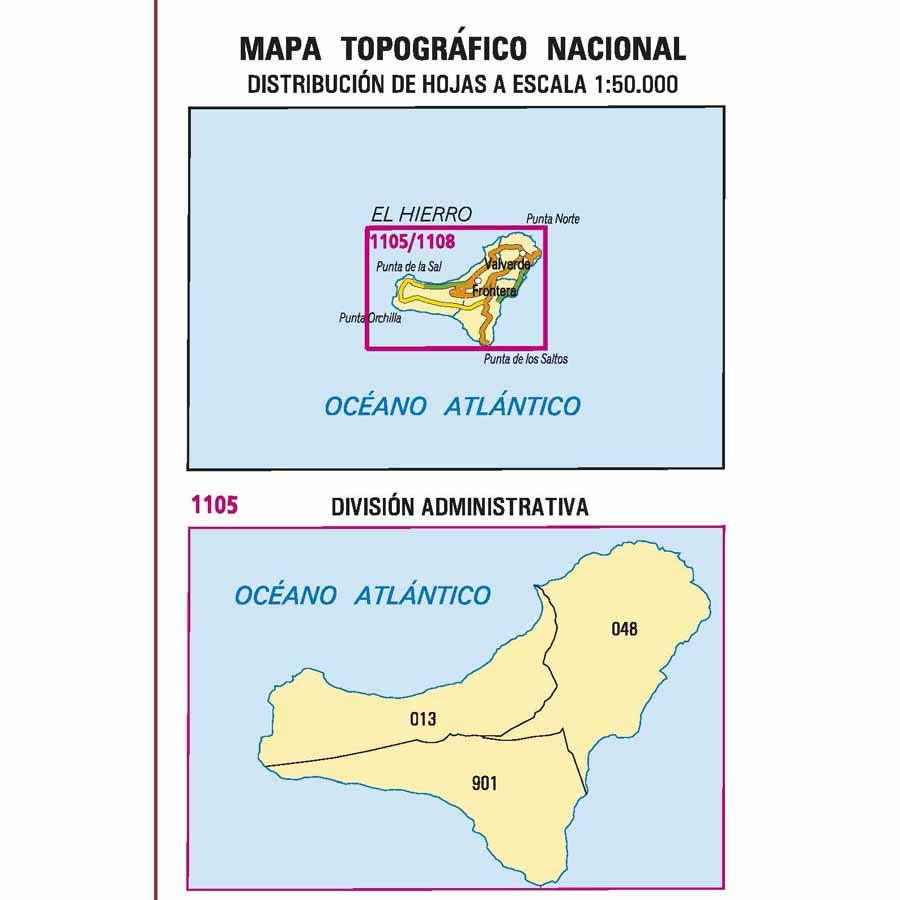 Carte topographique de l'Espagne - El Hierro (El Hierro), n° 1105/1108 | CNIG - 1/50 000 carte pliée CNIG 