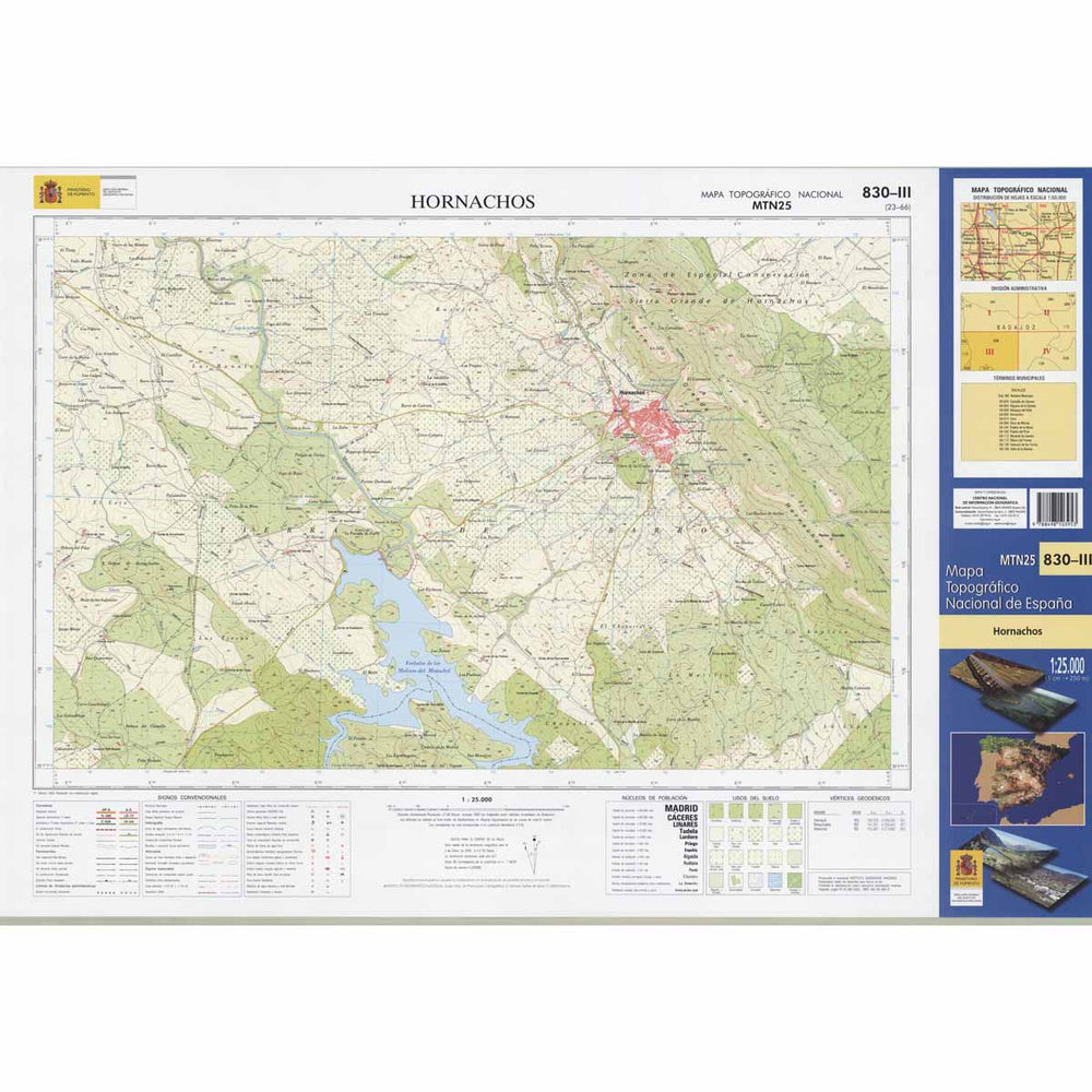Carte topographique de l'Espagne - Hornachos, n° 0830.3 | CNIG - 1/25 000 carte pliée CNIG 