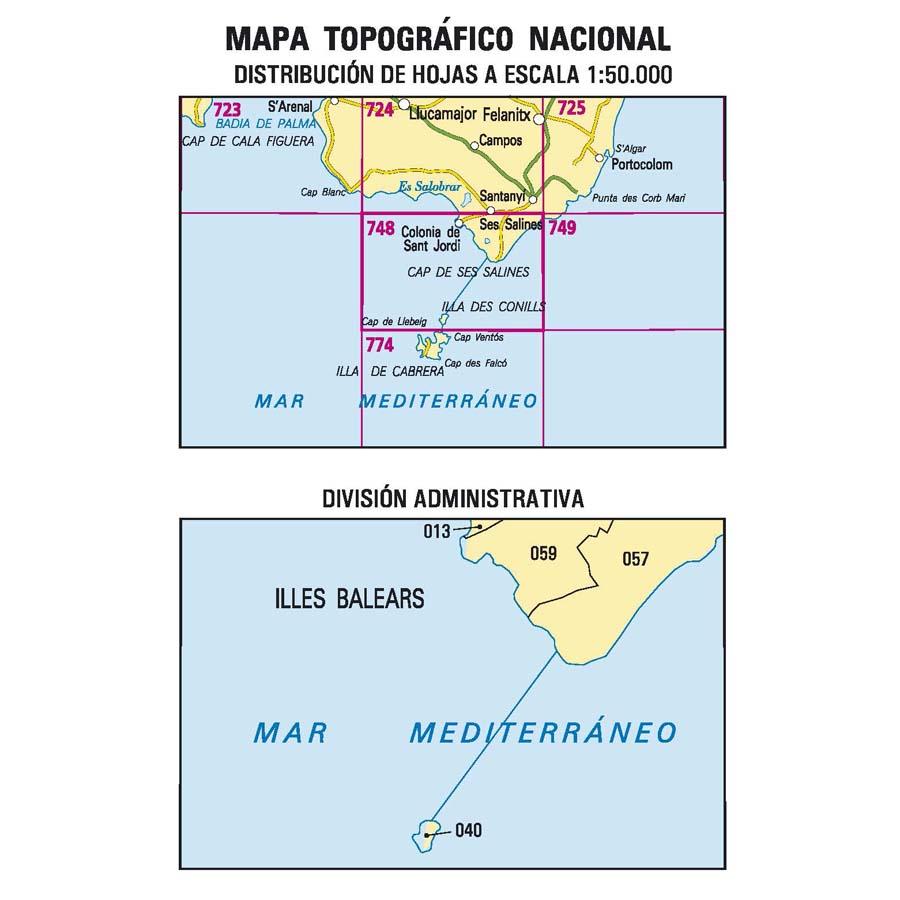 Carte topographique de l'Espagne - Ila de Conills (Mallorca), n° 0748 | CNIG - 1/50 000 carte pliée CNIG 