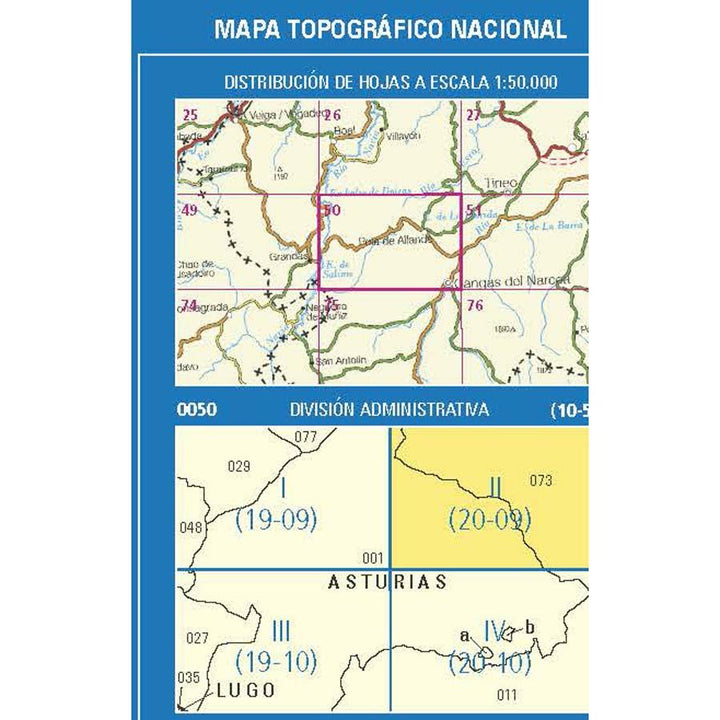 Carte topographique de l'Espagne n° 0050.2 - Pola de Allande | CNIG - 1/25 000 carte pliée CNIG 