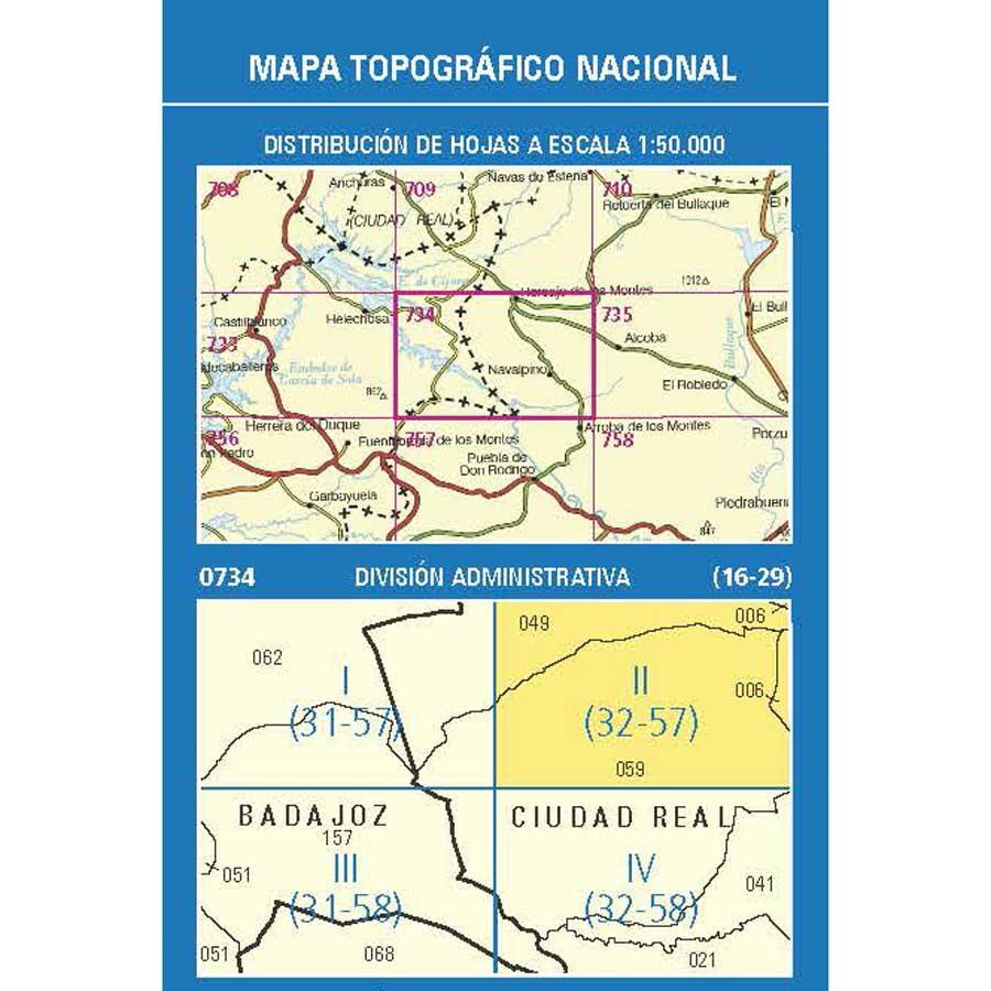 Carte topographique de l'Espagne n° 0734.2 - Horcajo De Los Montes | CNIG - 1/25 000 carte pliée CNIG 