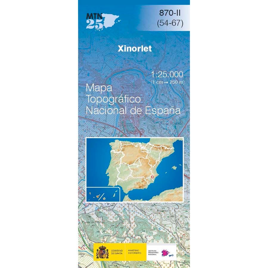 Carte topographique de l'Espagne n° 0870.2 - Xinorlet | CNIG - 1/25 000 carte pliée CNIG 