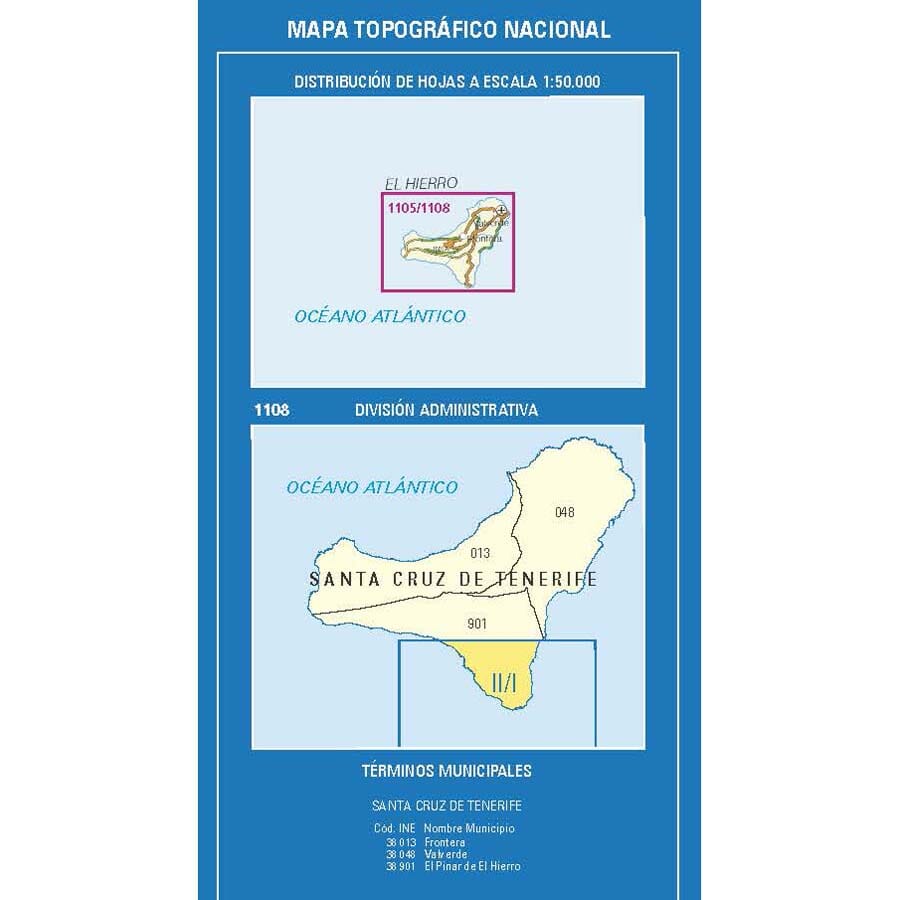Carte topographique de l'Espagne n° 1108.2/1 - La Restinga (El Hierro) | CNIG - 1/25 000 carte pliée CNIG 