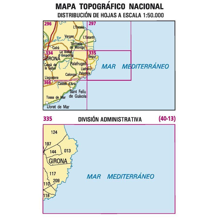 Carte topographique de l'Espagne - Palafrugell, n° 0335 | CNIG - 1/50 000 carte pliée CNIG 