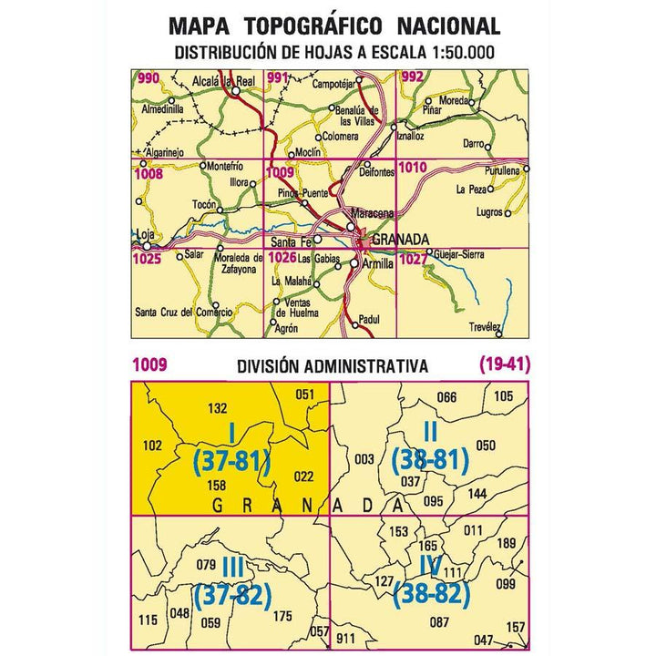 Carte topographique de l'Espagne - Pinos Puente, n° 1009.1 | CNIG - 1/25 000 carte pliée CNIG 