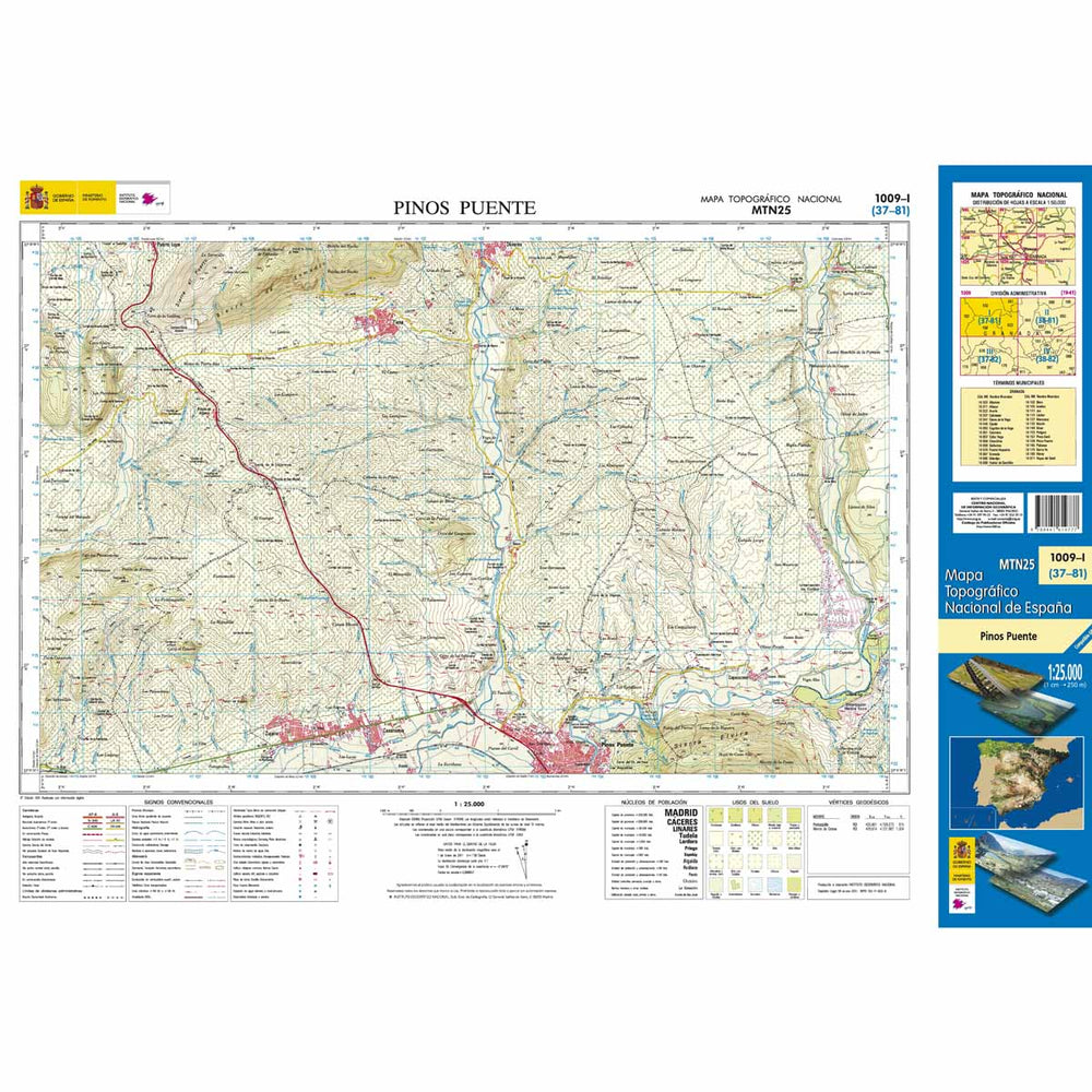 Carte topographique de l'Espagne - Pinos Puente, n° 1009.1 | CNIG - 1/25 000 carte pliée CNIG 