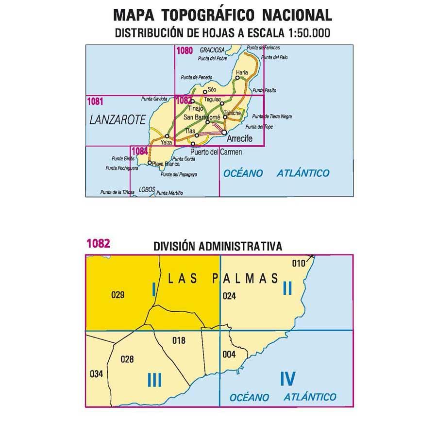 Carte topographique de l'Espagne - Tinajo (Lanzarote), n° 1082.1 | CNIG - 1/25 000 carte pliée CNIG 