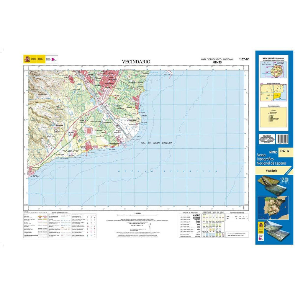 Carte topographique de l'Espagne - Vecindario (Gran Canaria), n° 1107.4 | CNIG - 1/25 000 carte pliée CNIG 