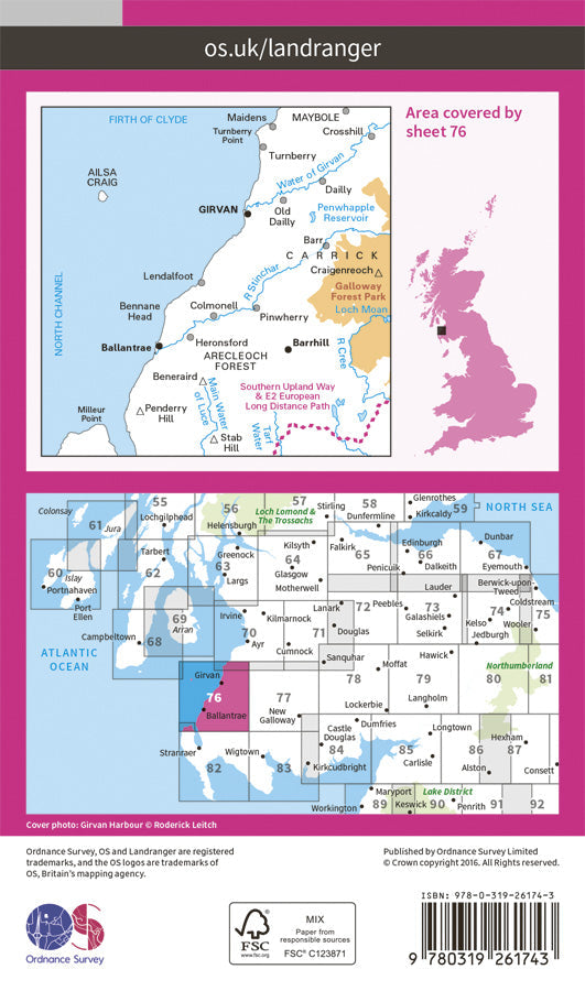 Carte topographique n° 076 - Girvan (Grande Bretagne) | Ordnance Survey - Landranger carte pliée Ordnance Survey Papier 