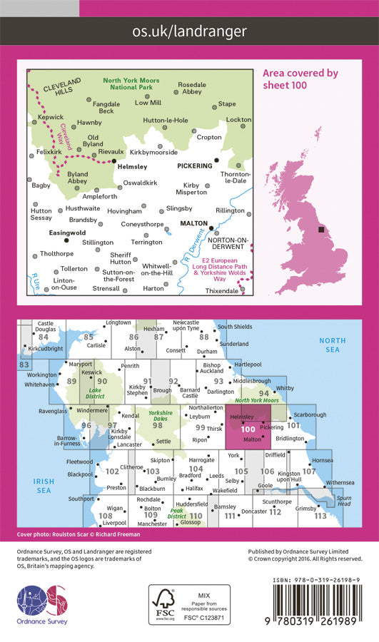Carte topographique n° 100 - Malton, Pickering (Grande Bretagne) | Ordnance Survey - Landranger carte pliée Ordnance Survey Papier 
