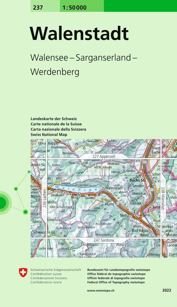 Carte topographique n° 237 - Walenstadt (Suisse) | Swisstopo - 1/50 000 carte pliée Swisstopo 