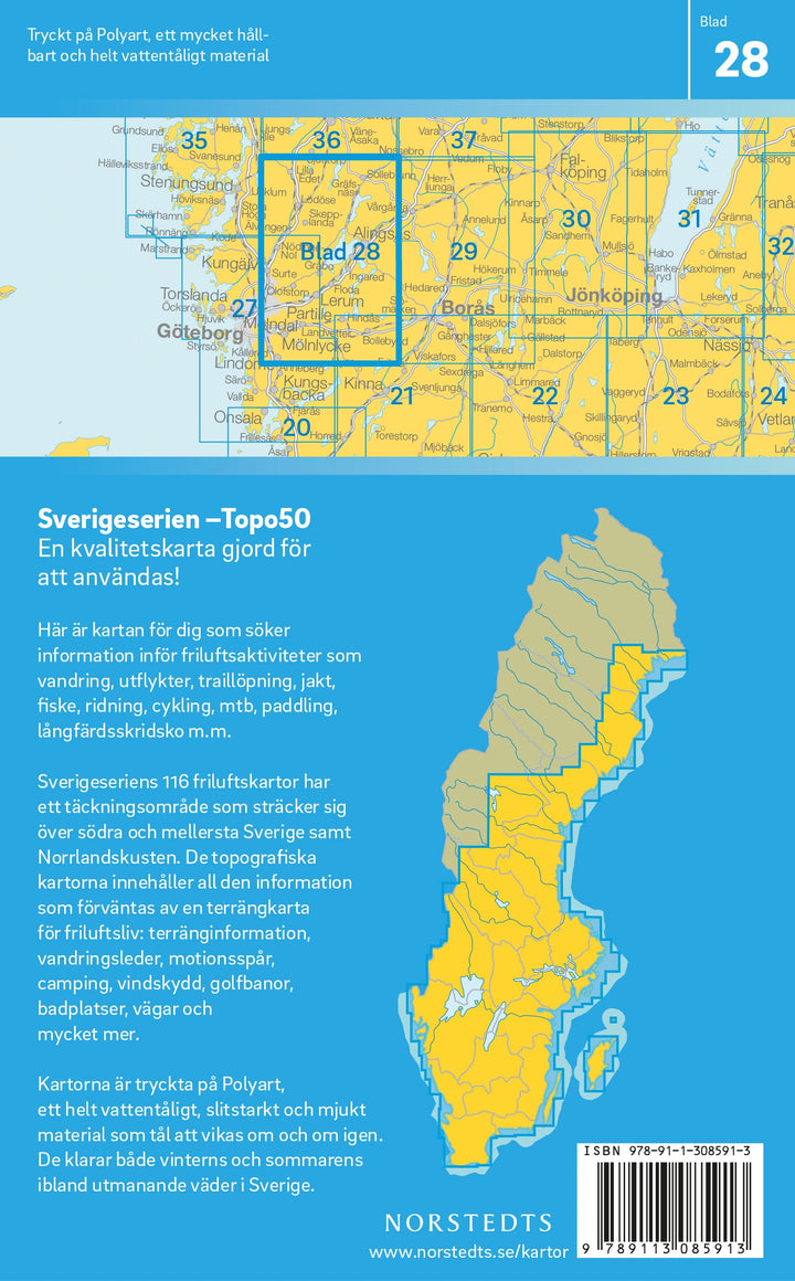 Carte topographique n° 28 - Lerum (Suède) | Norstedts - Sverigeserien carte pliée Norstedts 