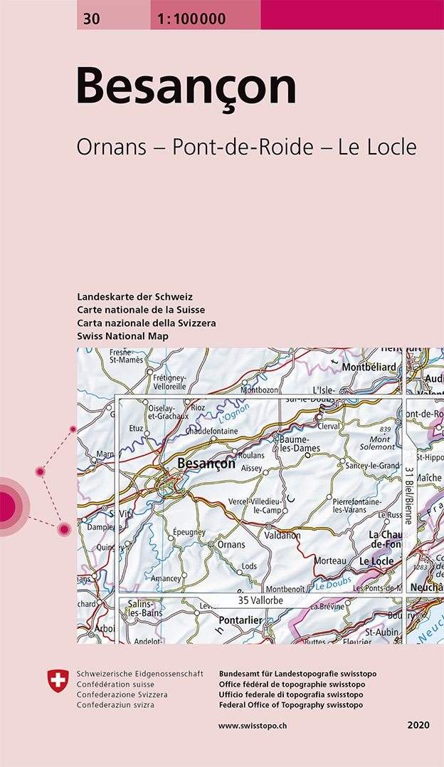Carte topographique n° 30 - Besançon (France) | Swisstopo - 1/100 000 carte pliée Swisstopo 