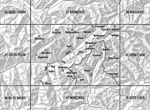 Carte topographique n° 42 - Région de Brig (Suisse) | Swisstopo - 1/100 000 carte pliée Swisstopo 
