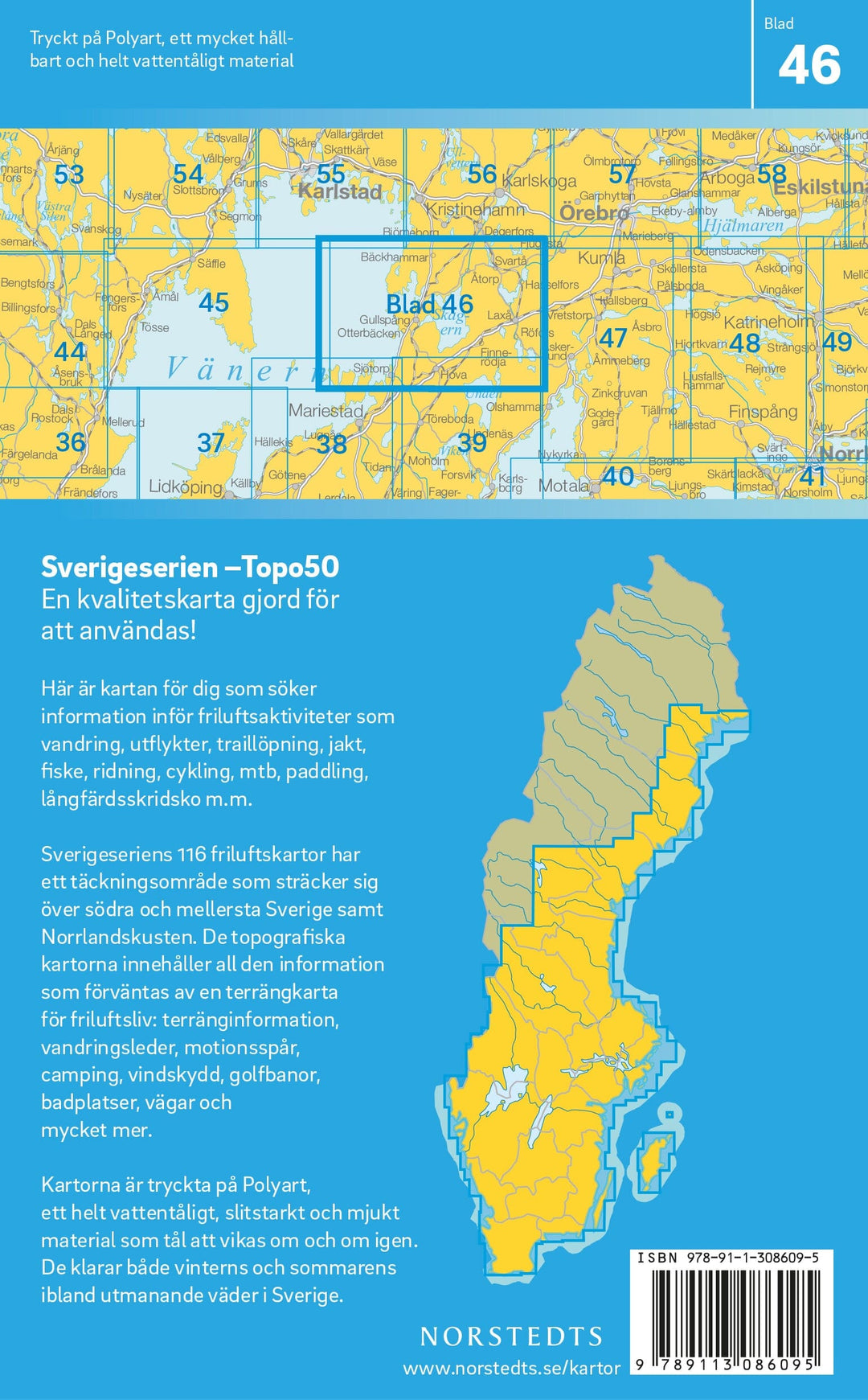 Carte topographique n° 46 - Laxå (Suède) | Norstedts - Sverigeserien carte pliée Norstedts 