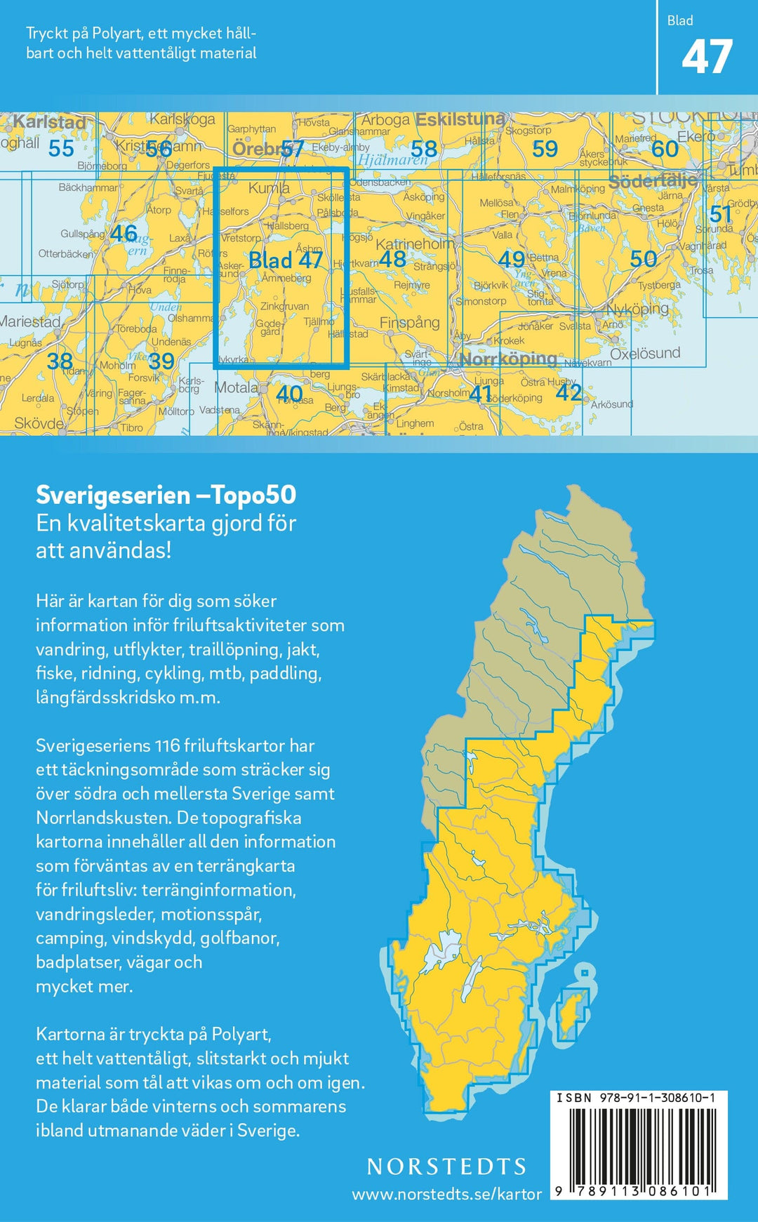 Carte topographique n° 47 - Askersund (Suède) | Norstedts - Sverigeserien carte pliée Norstedts 