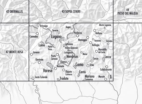 Carte topographique n° 48 - Sotto Ceneri (Suisse) | Swisstopo - 1/100 000 carte pliée Swisstopo 