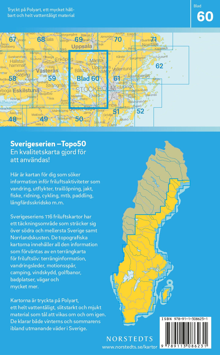 Carte topographique n° 60 - Östra Mälaren (Suède) | Norstedts - Sverigeserien carte pliée Norstedts 
