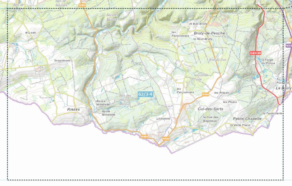 Carte topographique n° 62/3-4 - Rièzes, Cul-des-Sarts (Belgique) | NGI topo 25 carte pliée IGN Belgique 