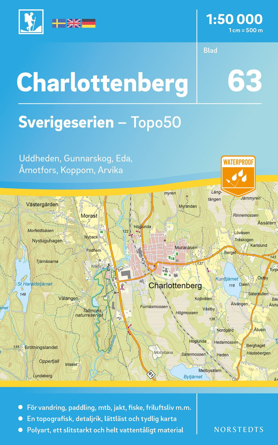 Carte topographique n° 63 - Charlottenberg (Suède) | Norstedts - Sverigeserien carte pliée Norstedts 
