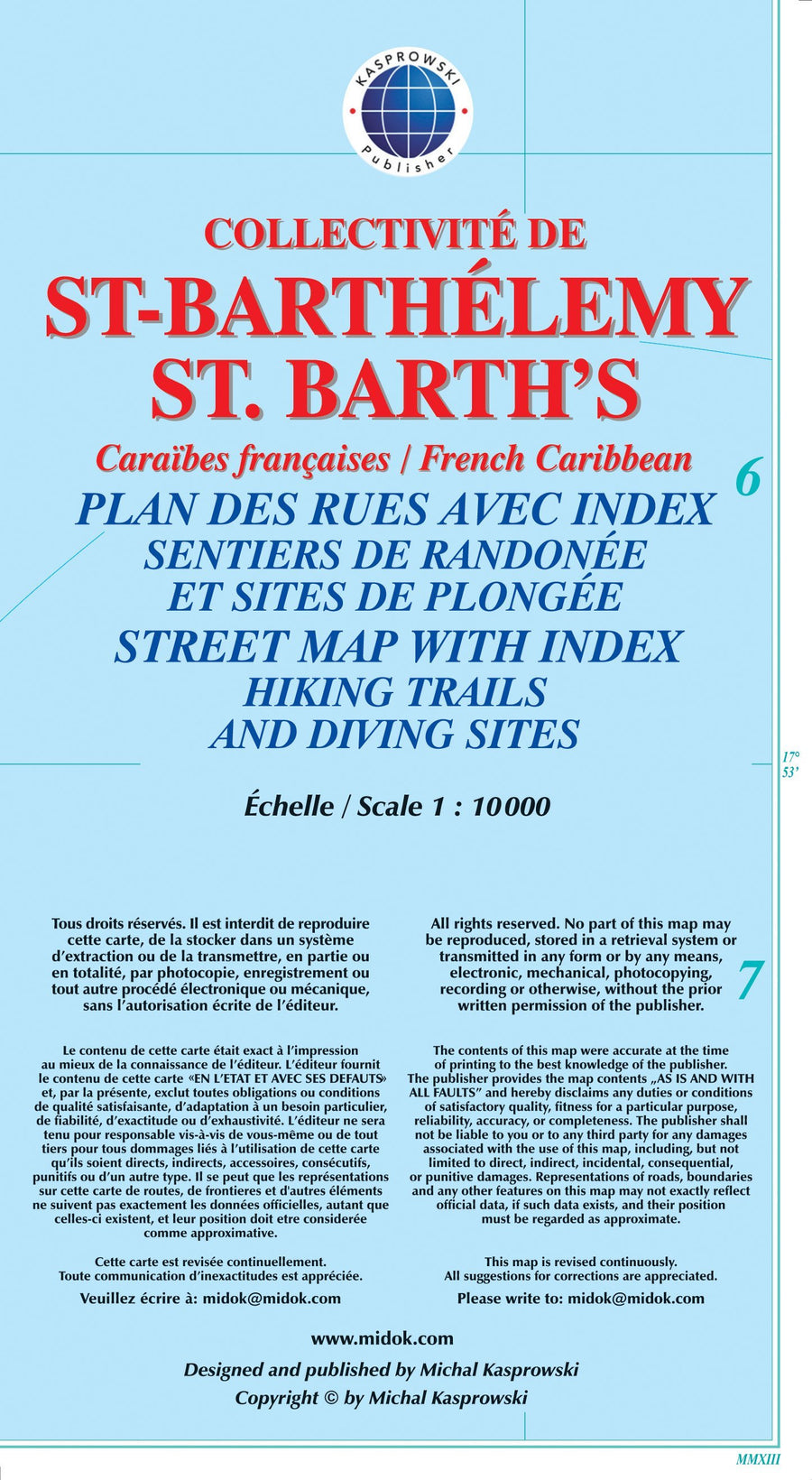 Carte topographique - Saint-Barthélemy, St. Barth's (French Caribbean) | Kasprowski carte pliée Kasprowski 