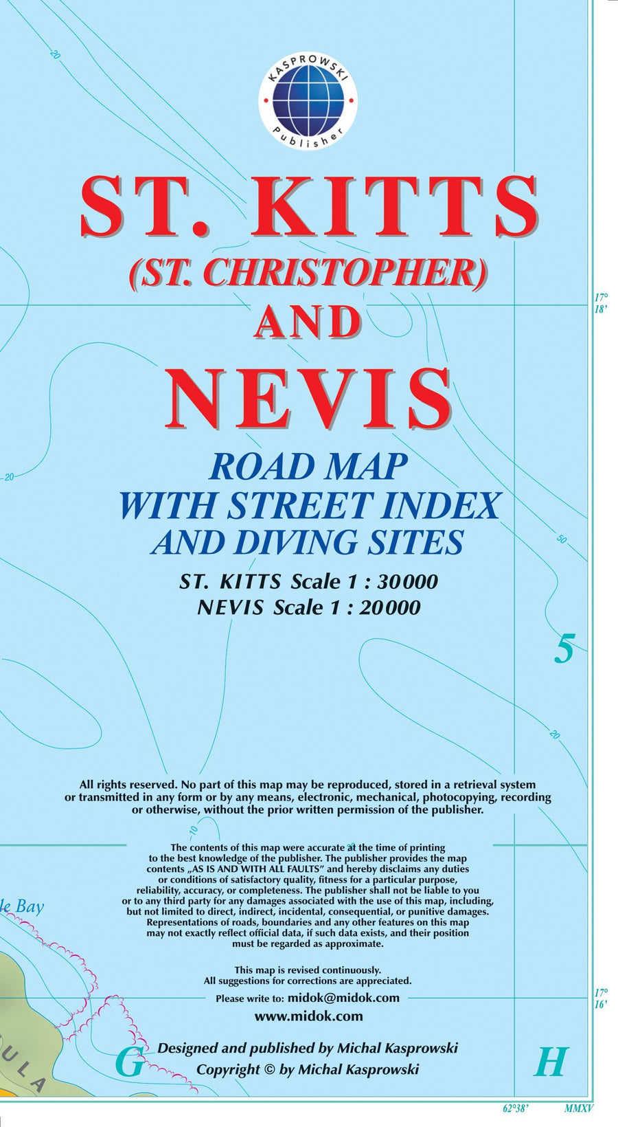 Carte topographique - Saint-Christophe-et-Niévès (Saint Kitts & Nevis) | Kasprowski carte pliée Kasprowski 