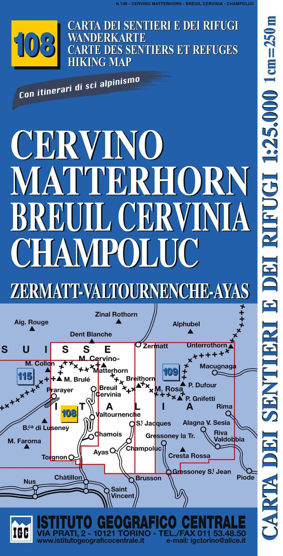 Cervino Matterhorn - Breuil Cervina - Champoluc - 1:25,000 | Istituto Geografico Centrale Hiking Map 