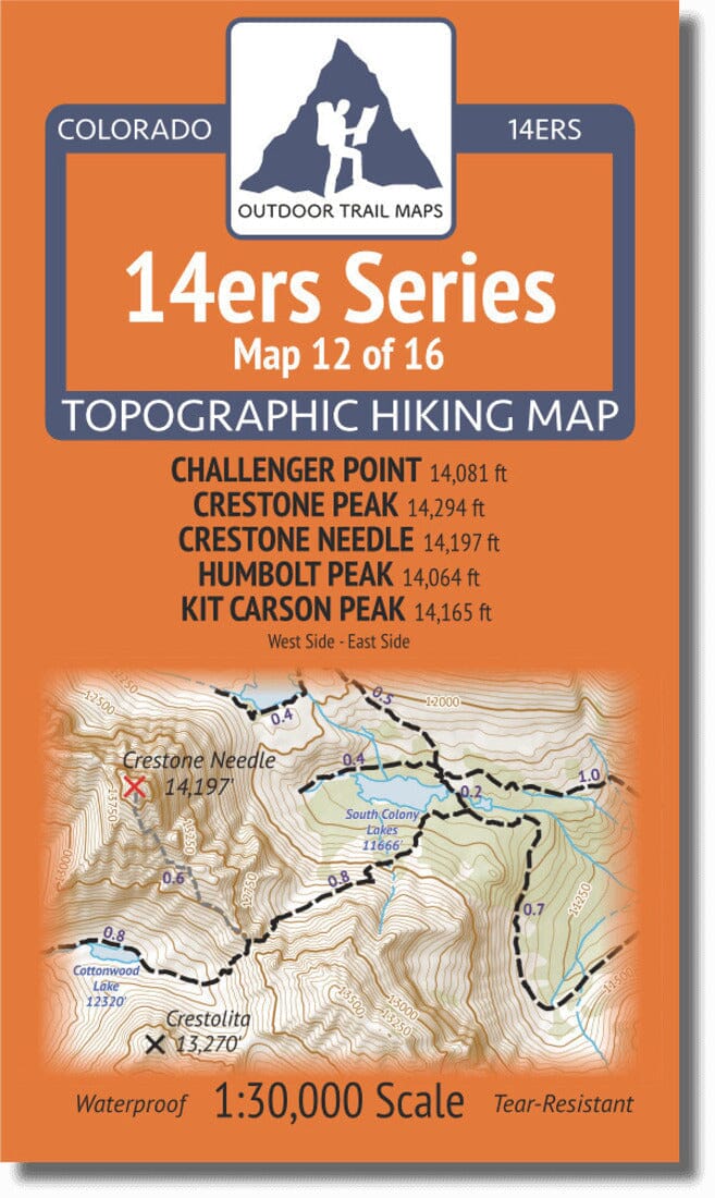 Colorado 14ers Map Series 12 of 16 - Challenger, Crestone, Crestone Needle, Humbolt, Kit Carson | Outdoor Trail Maps LLC carte pliée 