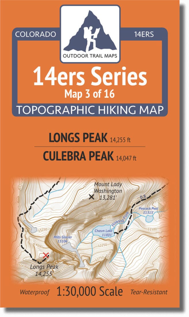 Colorado 14ers Map Series 3 of 16 - Longs Peak | Culebra Peak | Outdoor Trail Maps LLC carte pliée 