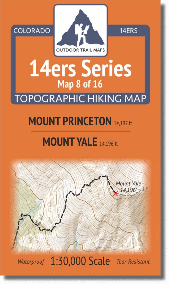 Colorado 14ers Map Series 8 of 16 - Princeton | Yale | Outdoor Trail Maps LLC carte pliée 