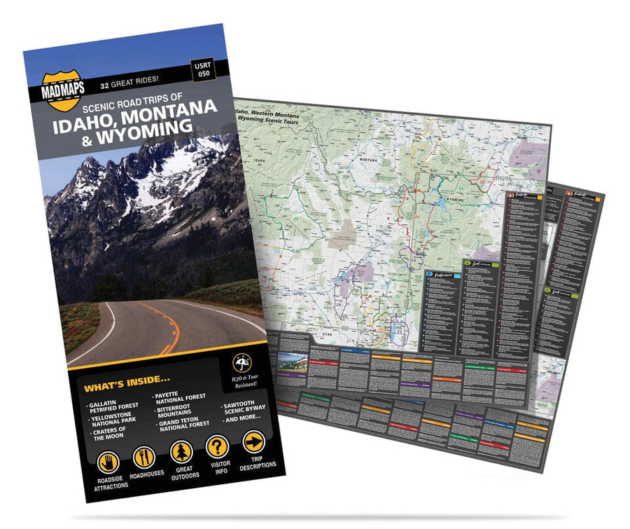 Scenic road trips of Idaho, Montana & Wyoming | MAD Maps carte pliée 