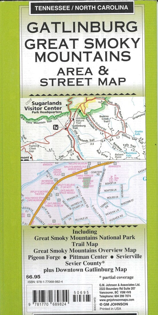 Gatlinburg Great Smoky Mountains Area & Street Map | GM Johnson carte pliée 