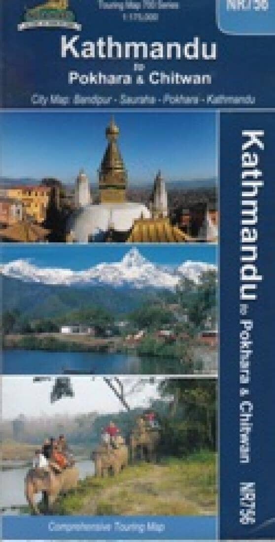 Kathmandu to Pokhara & Chitwan - Nepal Touring Map | Himalayan MapHouse Pvt. Ltd Hiking Map 
