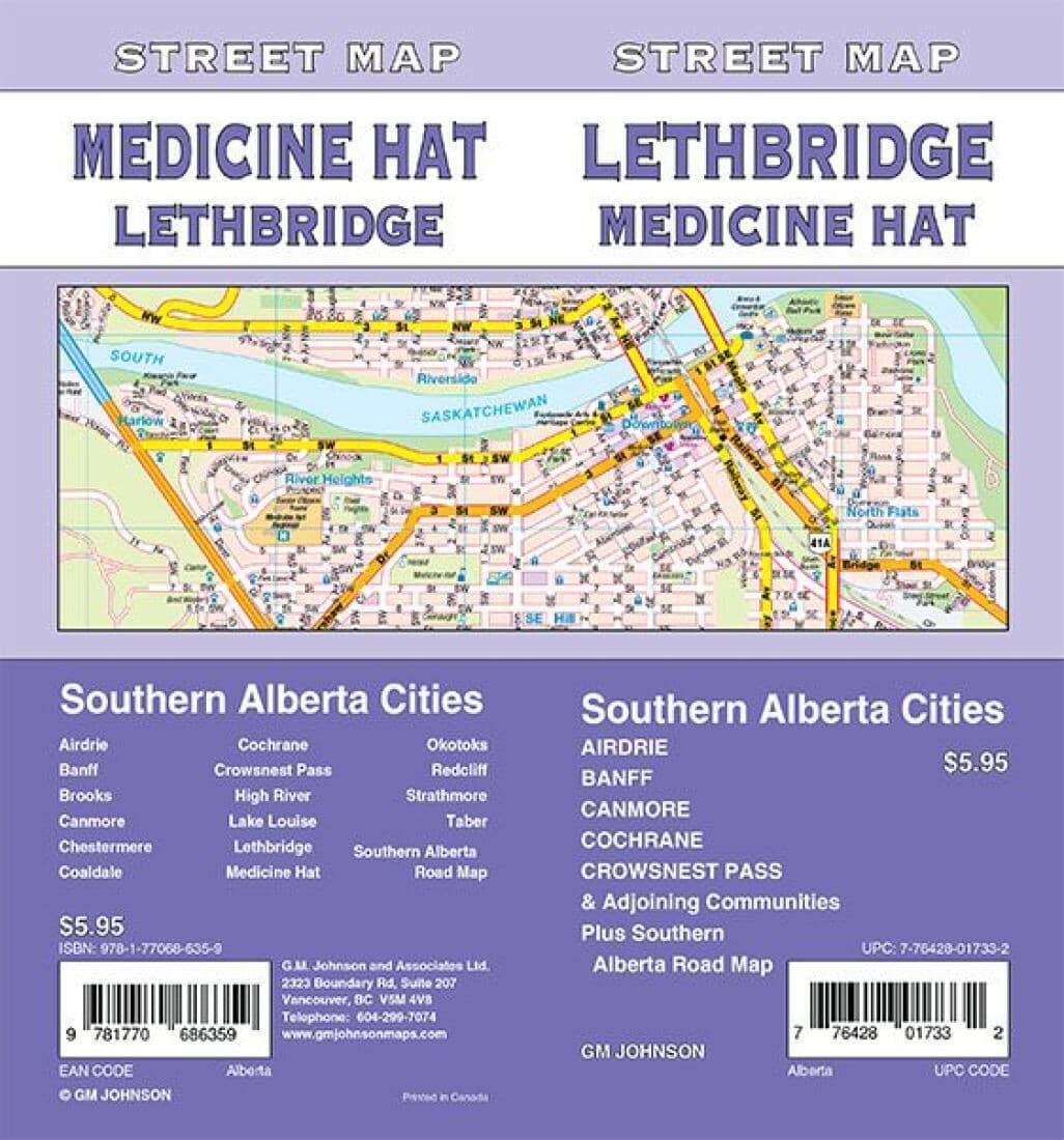 Lethbridge/Medicine Hat/Banff/Canmore/Cochrane/Airdrie - Alberta Street Map | GM Johnson Road Map 
