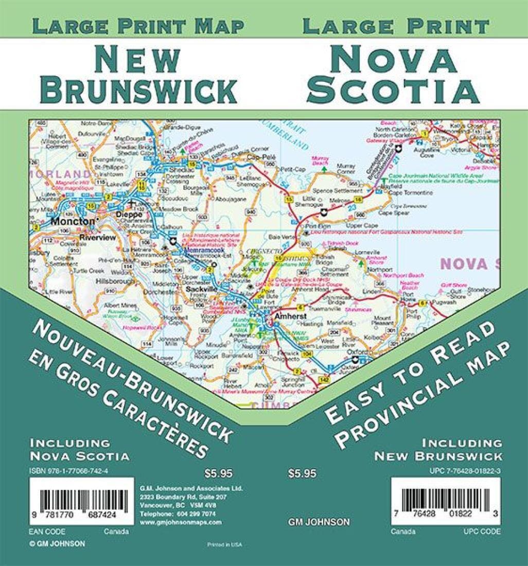 New Brunswick / Nova Scotia Large Print - New Brunswick Province Map | GM Johnson Road Map 