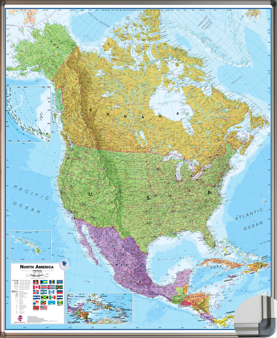 Panneau magnétique (en anglais) - Amérique du Nord politique - 120 x 100 cm | Maps International panneau magnétique Maps International 
