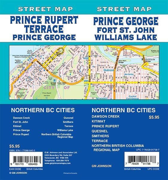 Prince George Fort St John Williams Lake - BC Street Map | GM Johnson Road Map 