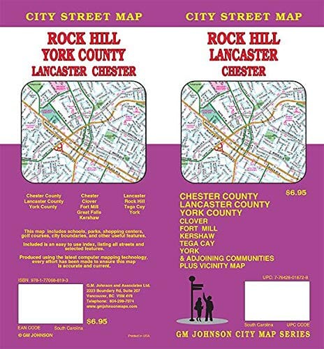 Rock Hill : Lancaster : Chester : city street map = Rock Hill : York County : Lancaster : Chester : city street map | GM Johnson carte pliée 