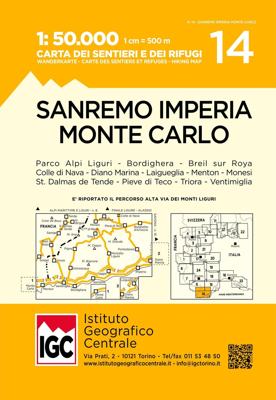 Sanremo Imperia Monte Carlo | Istituto Geografico Centrale Hiking Map 