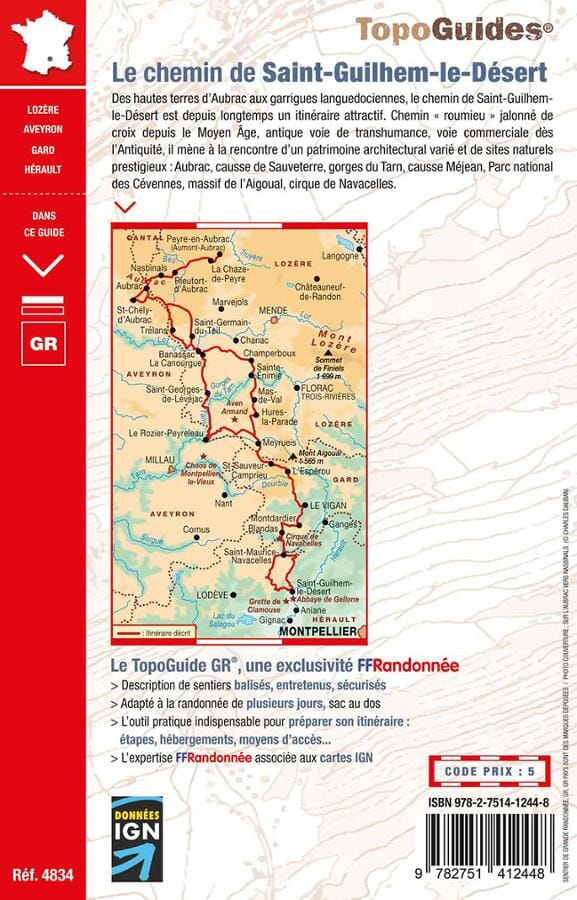 Topoguide de randonnée - Le chemin de Saint-Guilhem-le-Désert (Lozère, Aveyron, Gard, Hérault) - GR65 / GR6 / GR60 / GR62 / GR7 / GR74 / GR670 | FFR guide petit format FFR - Fédération Française de Randonnée 