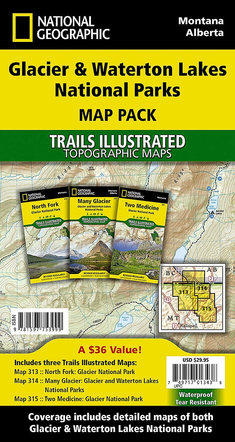 Trails Maps of Glacier & Waterton Lakes National Parks (Montana, Alberta), # 313, 314, 315 (Pack Bundle) | National Geographic carte pliée National Geographic 