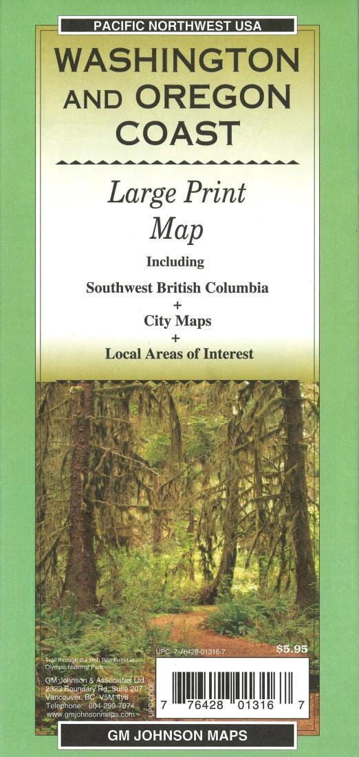 Washington and Oregon Coast - Large Print - Tourist Map | GM Johnson Road Map 